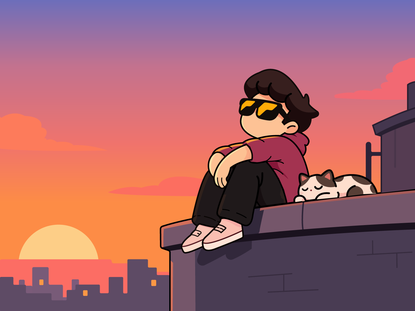Rooftop boy illustration